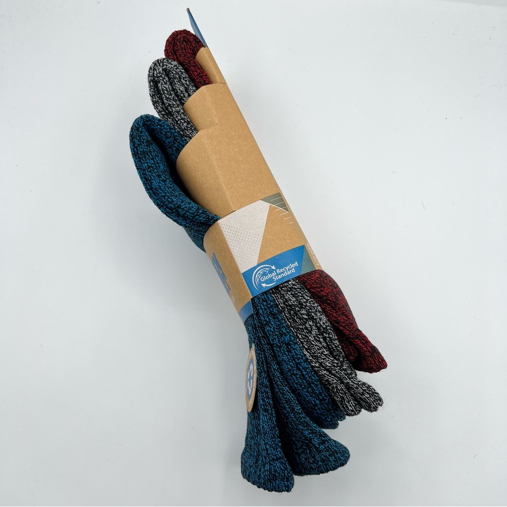 Green Treat Recycled Yarns Blue Grey Red 3 Pairs Outdoor Socks Men’s 8-12 - Picture 4 of 6
